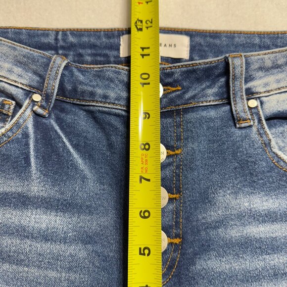 Risen Jeans Womens Distressed Stretch Button-Fly Wide Leg Blue Denim Jeans 11/30 - Picture 8 of 10